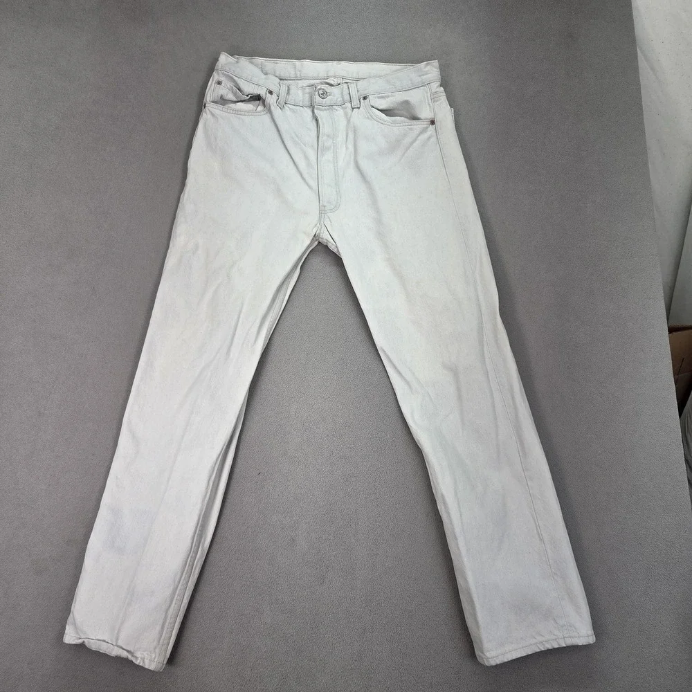 Vintage Levis 501 Jeans Mens White Made USA Button Fly Straight 90s Fits 32x28